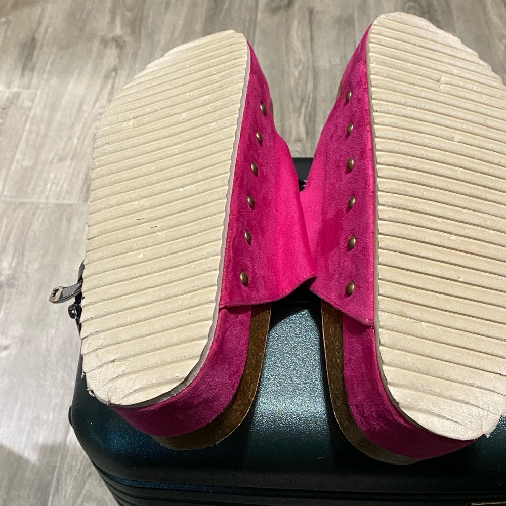 Bold Hot Pink Platform Slide Sandals with Double Buckles - Picture 4 of 5